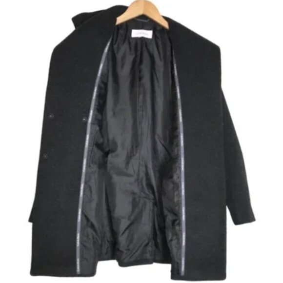 Calvin Klein Gray Shawl Collar Button Wrap Belted Wool Coat - Size 2 - Picture 2 of 7